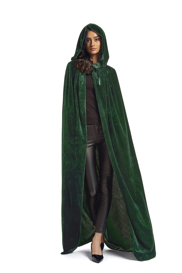 Evlatte Velvet Cloak, Adult Hooded Cloak Velvet Cape Halloween Witch Costume for Men and Women Cosplay Costumes (Green, Large) - Image 4