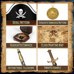 9 PCS Pirate Accessories Set, Pirate Costume Accessories With Hat, Head Scarf, Sash, Belt, Eye Patches, Swords, Map, Necklace for Halloween Party Favors Supplies Toys