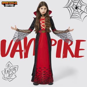 Spooktacular Creations Royal Vampire Costume for Girls, Deluxe Set Halloween Gothic Victorian Vampiress Queen Costume for Dress Up Party