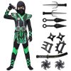 Spooktacular Creations Kids Green Ninja Costume, Child Boy Ninja Outfit Set, Halloween Costume for Toddler Themed Parties, Dress Up (Small, 5-7 yrs)