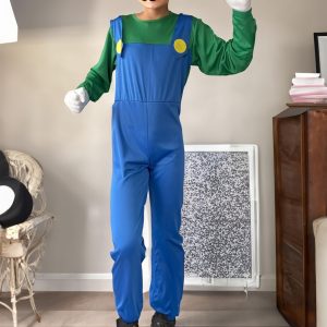 Atecheseed Super Brothers Costume Plumber Jumpsuits Halloween Cosplay With Hat Gloves Beards Blue Medium