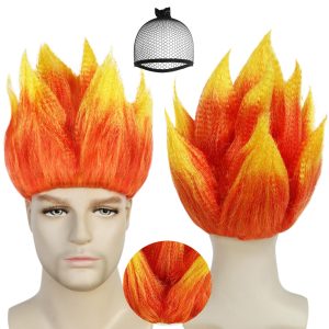 JoneTing Angry Wig Flame Fire Wigs 【+Hair Cap】 Short Red Ombre Wig for Men Women Cosplay Halloween Costume Red Hairs for Cosplay Party Flame Shape Hairs for Halloween Party