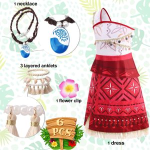 OFIHIDO Princess Costume for Girls Ocean Adventure,Princess Dress Up for Kids,Halloween Costume Birthday Gifts (5-6Years) Red