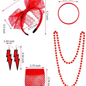 80s Outfit Costume Accessories for Women Neon T Shirt Tutu Skirt for Halloween(Red,S)