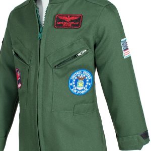 Kids Fighter Pilot Costume - Air Force Flight Suit with Aviator Sunglasses & Tag & Belt for Boys Girls Roleplay Dress Up 6-7 Years
