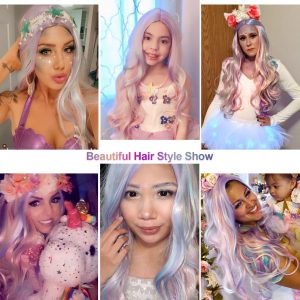 AGPTEK Full Long Curly Wavy Rainbow Hair Wig, Heat Resistant Wig for Music Festival, Theme Parties, Wedding, Concerts, Dating, Cosplay & More