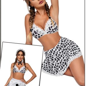 Avidlove Sexy Maid Lingerie for Women Roleplay Lingerie Cosplay Lingerie Set Sexy Halloween Costumes Cow Print S