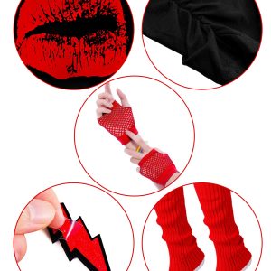 80s Outfit Costume Accessories for Women Neon T Shirt Tutu Skirt for Halloween(Red,S)