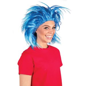 Kangaroo Unisex Crazy Blue Wig Men – Spiky Fizzy Punk Rock Party Funny Wigs for Halloween, Cosplay & School Spirit Events - Apparel 80s Wig for 80s Outfit for Men – One Size Fits Most