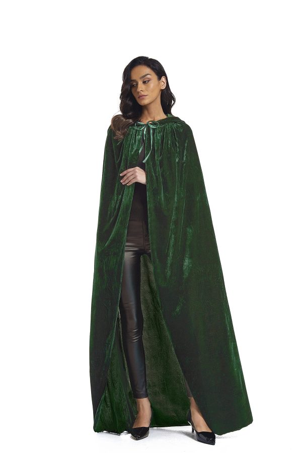 Evlatte Velvet Cloak, Adult Hooded Cloak Velvet Cape Halloween Witch Costume for Men and Women Cosplay Costumes (Green, Large) - Image 5