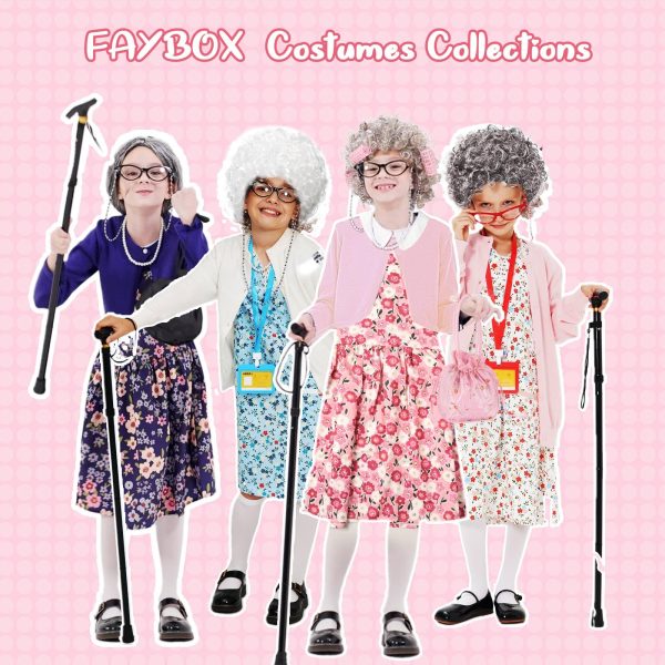 FAYBOX Old Lady Wig Costume for Women,100 Days of School Costume,Grandma Granny Costume Wig - Image 2