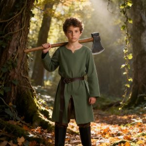 VZQI Kids Medieval Pirate Costume Tunic Renaissance Knight Warrior Viking LARP Halloween Green Boys Tops S
