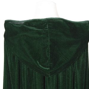 BIGXIAN Long Hooded Cloak Velvet Cape Witch Costume Halloween Costumes for Women Men (Dark Green, Large)