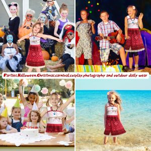 OFIHIDO Princess Costume for Girls Ocean Adventure,Princess Dress Up for Kids,Halloween Costume Birthday Gifts (5-6Years) Red