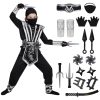 Spooktacular Creations Halloween Ninja Costume for Kids, Silver Boys Ninja Costume, Toddler Accessories Outfit Set for Dress Up and Cosplay Party, S