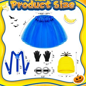 Halloween Costume for Kids, 5 PCS Light Up Yellow Halloween Cosplay Costume Accessories Set LED Blue Tutu Skirt/Steampunk Goggles Glasses/Beanie Hat/Suspenders/Black Gloves for Girls 4-8 Years