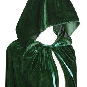 BIGXIAN Long Hooded Cloak Velvet Cape Witch Costume Halloween Costumes for Women Men (Dark Green, Large)