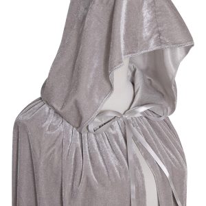 BIGXIAN Long Hooded Cloak Velvet Cape Witch Costume Halloween Costumes for Women Men (Gray, Large)