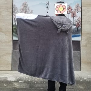 Anime Throw Blanket Flannel Fleece Blanket Cosplay Hooded Cloak Fluffy Shawl Wrap Nap Quilt (67''X47'', Gray)