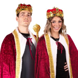 Kangaroo Red Velvet King Robe For Men - Kings Cape Costume Royal Outfit - Prince, Kings and Queen Costumes for Adults - Halloween Costume Cosplay Dressup Apparel