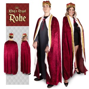 Kangaroo Red Velvet King Robe For Men - Kings Cape Costume Royal Outfit - Prince, Kings and Queen Costumes for Adults - Halloween Costume Cosplay Dressup Apparel