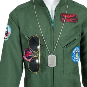 Kids Fighter Pilot Costume - Air Force Flight Suit with Aviator Sunglasses & Tag & Belt for Boys Girls Roleplay Dress Up 6-7 Years